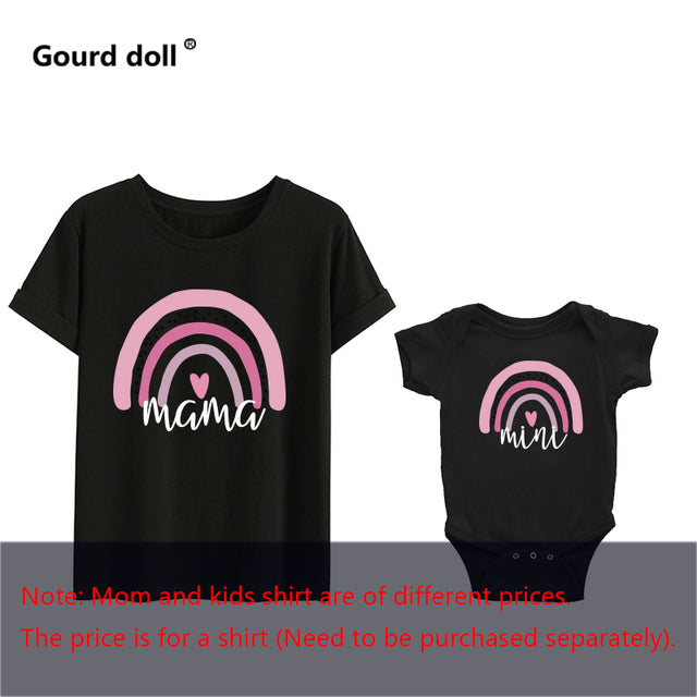 Fashion Baby Mommy Family Matching Cotton Clothing Summer Rainbow Mama and Mini T-Shirt Cute Family Look Outfits Top