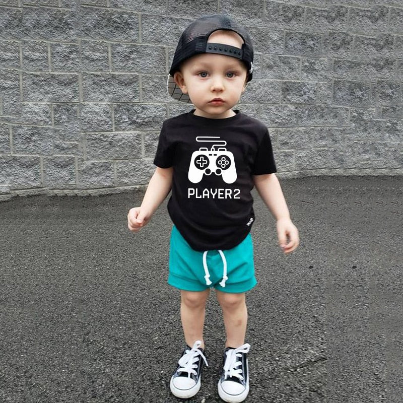 Player 1 Player 2 Family Matching T Shirt Father Son Look Daughter Dad T Shirt Tops Short Sleeve T-Shirt For Daddy Baby Clothes