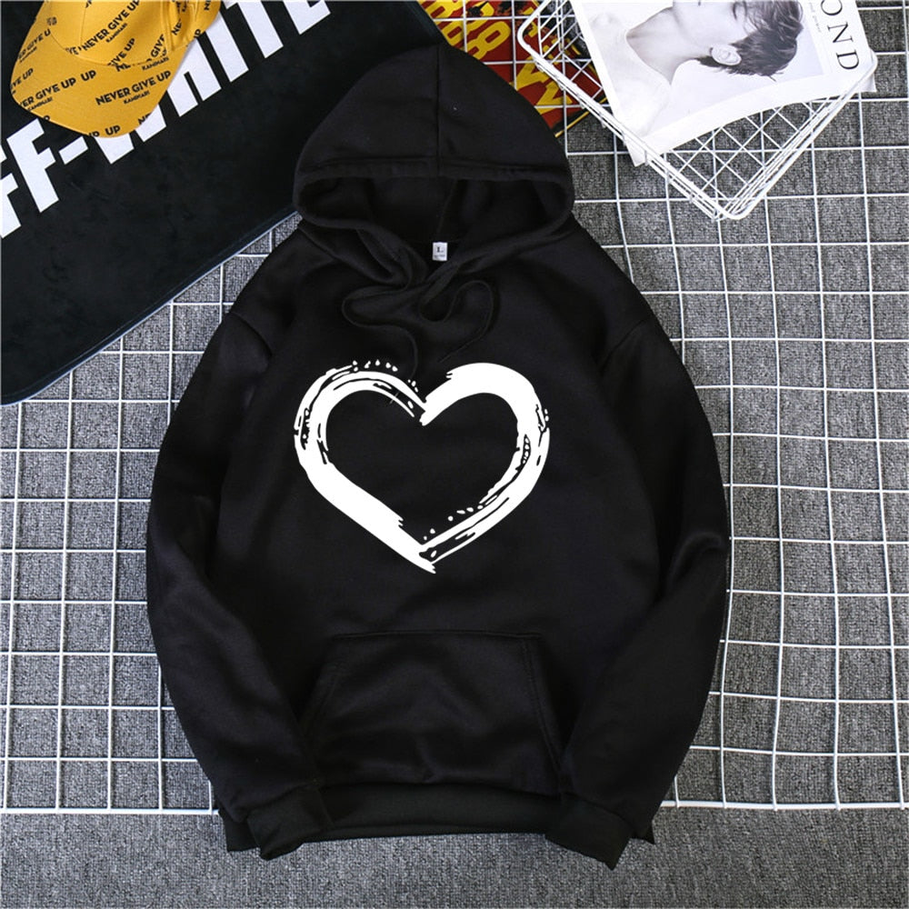 Heart Print Hoodies Women/Men Long Sleeve O Neck Loose Hoodie Autumn Winter Hoodies Long Sleeve Female Sweatshirt
