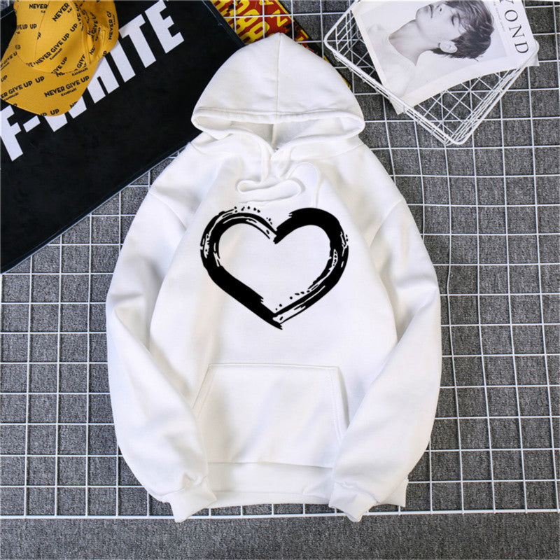Heart Print Hoodies Women/Men Long Sleeve O Neck Loose Hoodie Autumn Winter Hoodies Long Sleeve Female Sweatshirt