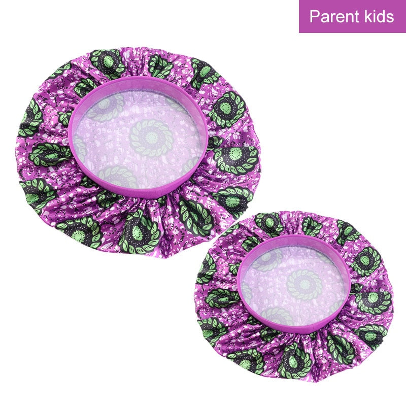 2 pcs/ set Satin Bonnet Sleep Cap Mommy and Me Girl's African Print Child Turban Hair Cover Baby Hat Hair Accessories
