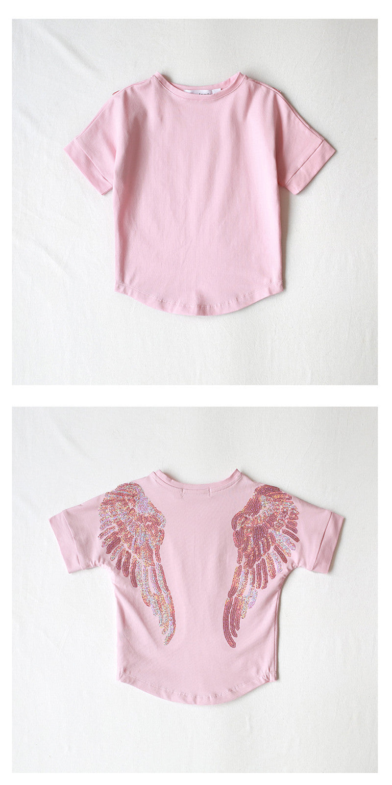 Short-sleeve Mom Woman Baby Girls Angel Wings Embroidered Sequin Embroidery T-shirt for Family Mother Daughter Matching Clothes