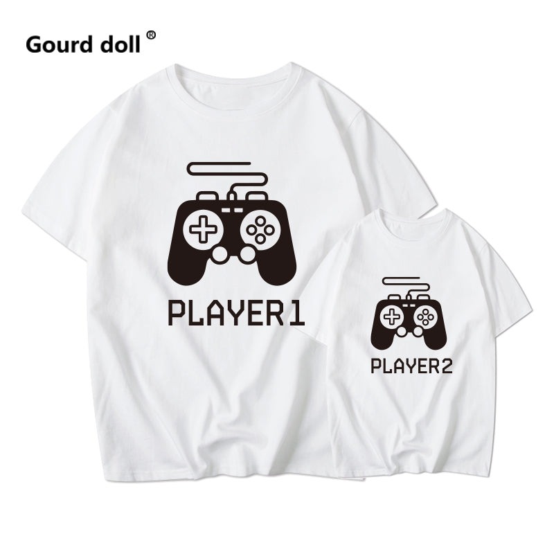 Player 1 Player 2 Family Matching T Shirt Father Son Look Daughter Dad T Shirt Tops Short Sleeve T-Shirt For Daddy Baby Clothes