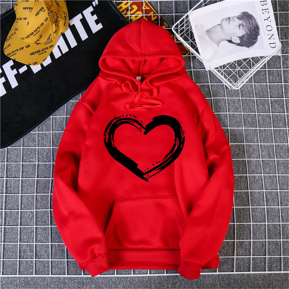Heart Print Hoodies Women/Men Long Sleeve O Neck Loose Hoodie Autumn Winter Hoodies Long Sleeve Female Sweatshirt