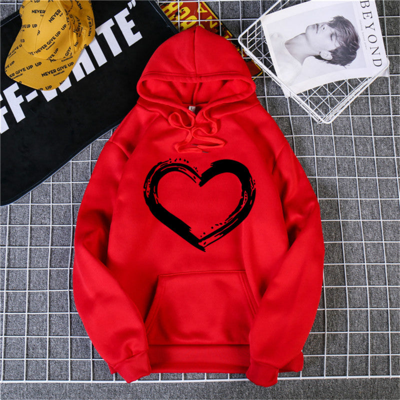 Heart Print Hoodies Women/Men Long Sleeve O Neck Loose Hoodie Autumn Winter Hoodies Long Sleeve Female Sweatshirt