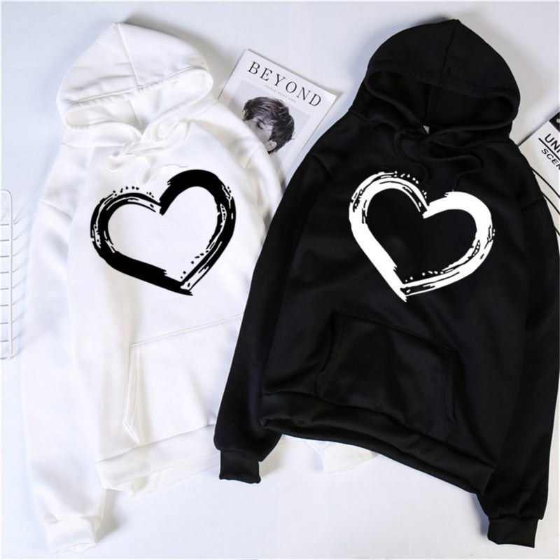Heart Print Hoodies Women/Men Long Sleeve O Neck Loose Hoodie Autumn Winter Hoodies Long Sleeve Female Sweatshirt