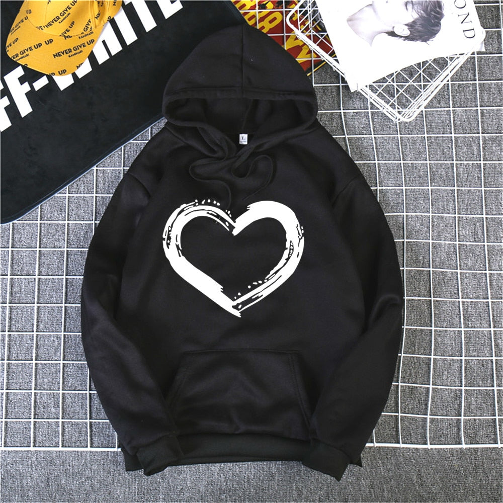 Heart Print Hoodies Women/Men Long Sleeve O Neck Loose Hoodie Autumn Winter Hoodies Long Sleeve Female Sweatshirt