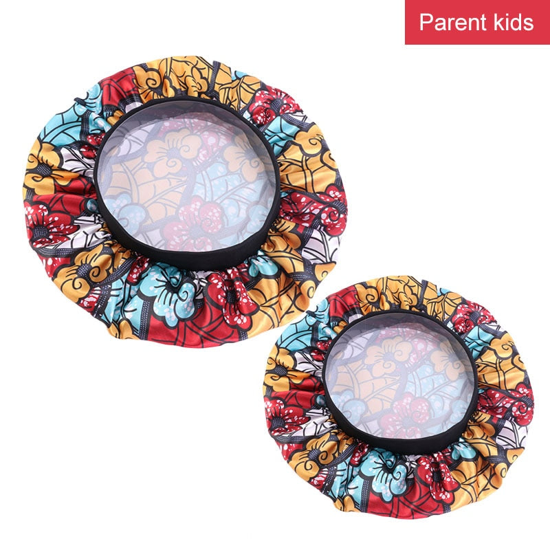 2 pcs/ set Satin Bonnet Sleep Cap Mommy and Me Girl's African Print Child Turban Hair Cover Baby Hat Hair Accessories