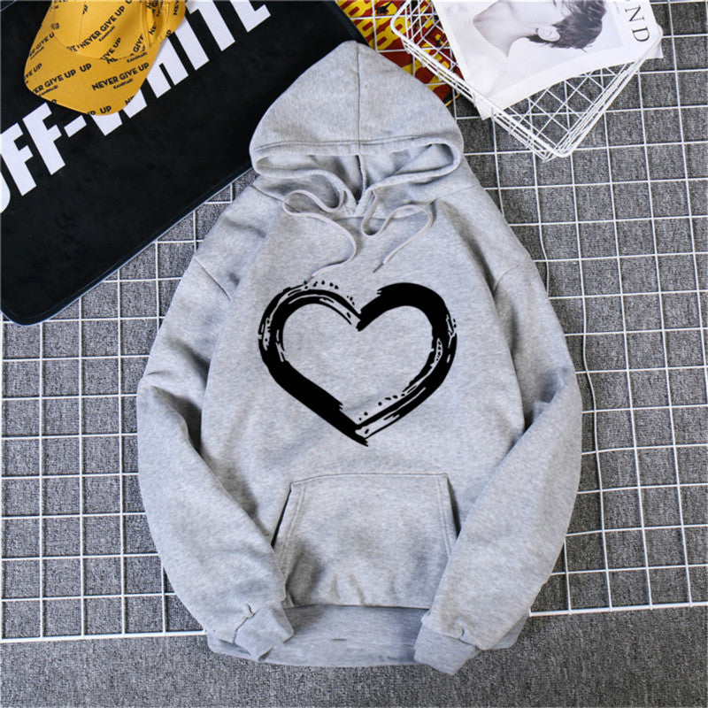 Heart Print Hoodies Women/Men Long Sleeve O Neck Loose Hoodie Autumn Winter Hoodies Long Sleeve Female Sweatshirt