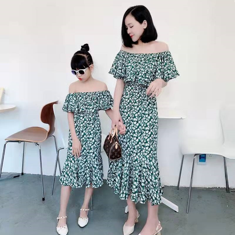 Tank Tassel Mother Daughter Dresses Family Matching Outfits Look Mommy and Me Clothes Mom Mum Baby Women Girls Dress Clothing green and white dress