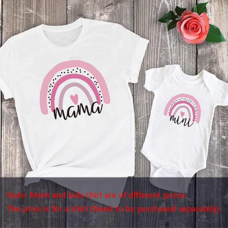 Fashion Baby Mommy Family Matching Cotton Clothing Summer Rainbow Mama and Mini T-Shirt Cute Family Look Outfits Top