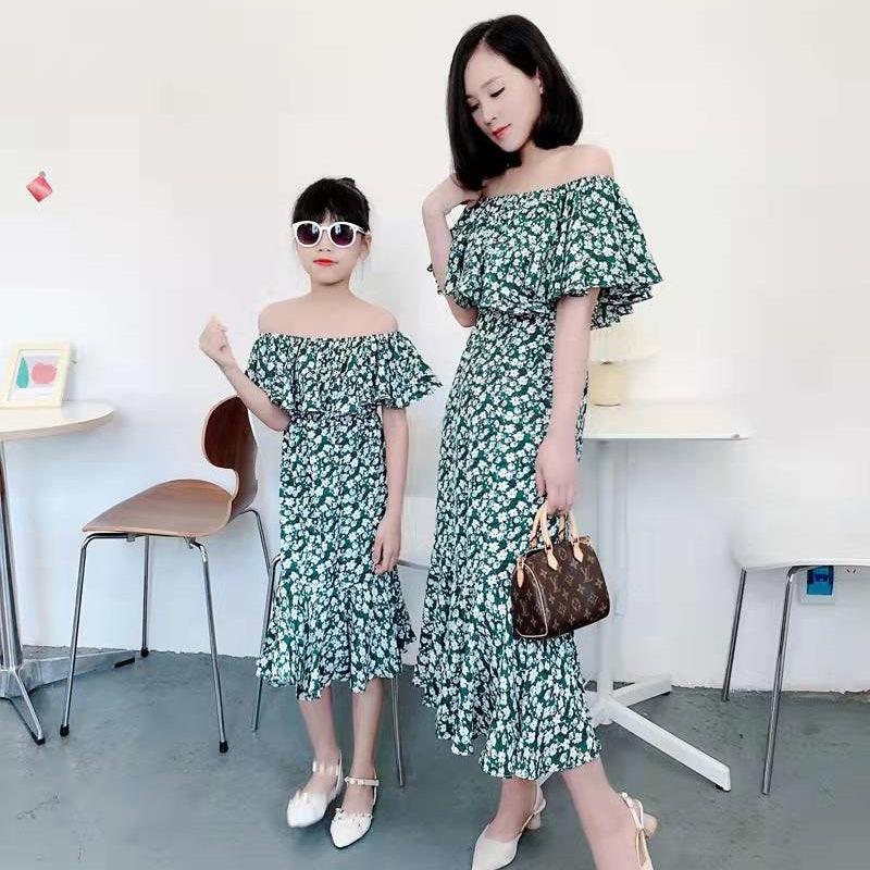 Tank Tassel Mother Daughter Dresses Family Matching Outfits Look Mommy and Me Clothes Mom Mum Baby Women Girls Dress Clothing green and white dress