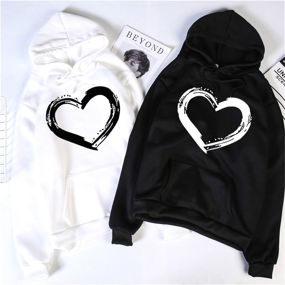 Heart Print Hoodies Women/Men Long Sleeve O Neck Loose Hoodie Autumn Winter Hoodies Long Sleeve Female Sweatshirt