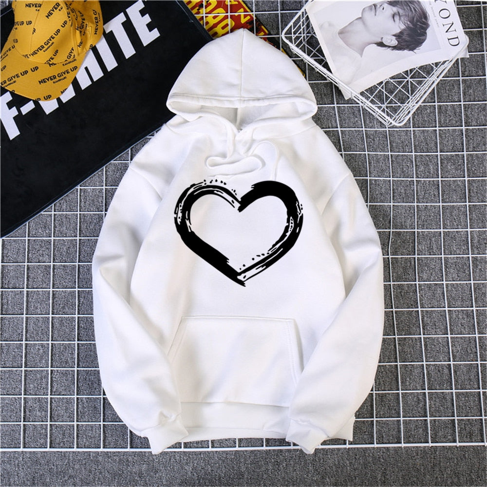 Heart Print Hoodies Women/Men Long Sleeve O Neck Loose Hoodie Autumn Winter Hoodies Long Sleeve Female Sweatshirt