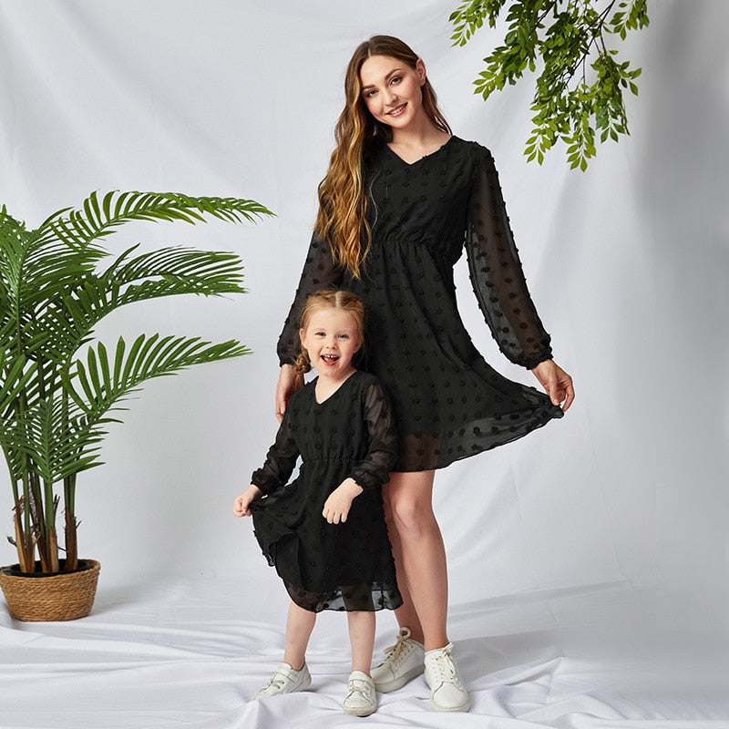 Family Matching Outfits Mother Kids Clothing Baby Girl Clothes Casual Solid Dress for Girls Mom And Daughter Tunic Dresses