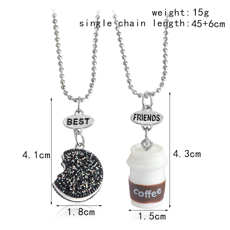 2pcs/set Kawaii Cookie And"Coffee Best Friend"Necklace Friendship Best match Miniature Food Besties Jewelry Gift