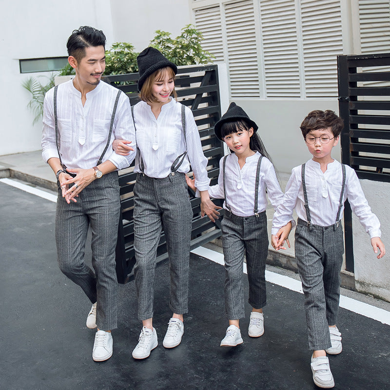 New Autumn Family Matching Outfit New Year Dad Son White Shirt and Belt Pants Suit Couple Outfit Brother Sister Matching Set