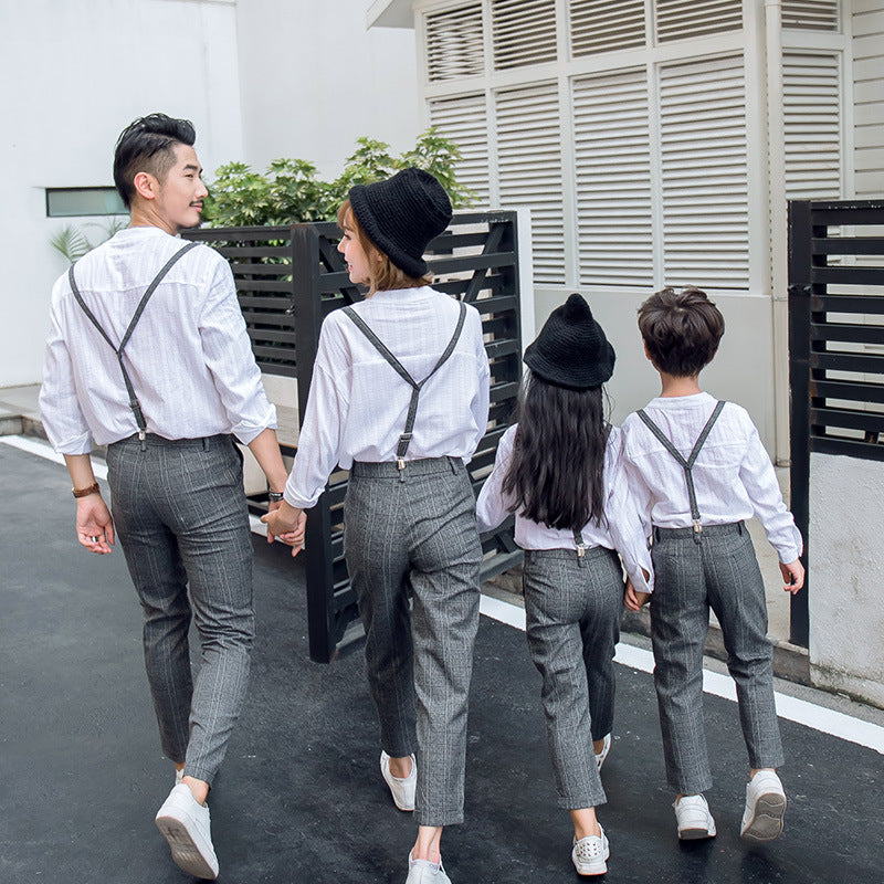 New Autumn Family Matching Outfit New Year Dad Son White Shirt and Belt Pants Suit Couple Outfit Brother Sister Matching Set