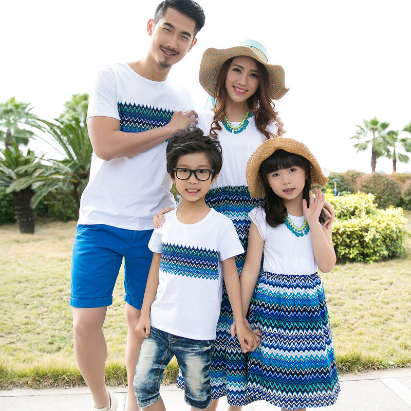 Family Matching Clothes Father Mother Son Daughter Mommy And Me Ethnic Beach Dress Couple Look T-Shirts Women Wear Outfit Set
