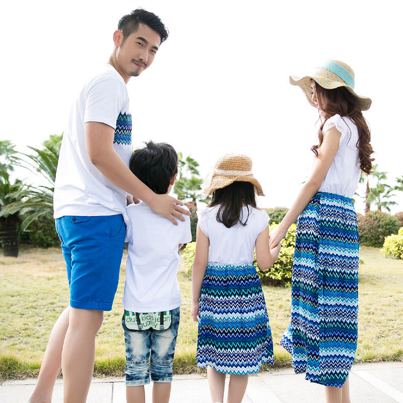 Family Matching Clothes Father Mother Son Daughter Mommy And Me Ethnic Beach Dress Couple Look T-Shirts Women Wear Outfit Set