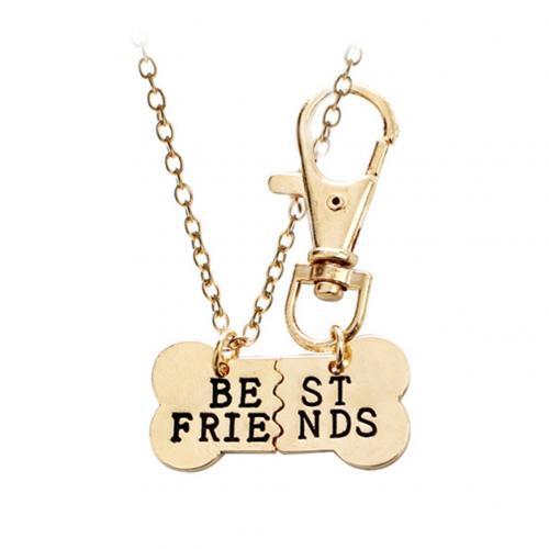 2Pcs/Set Women BEST FRIENDS Dog Bone Shaped Matching Pendant Necklace Keychain