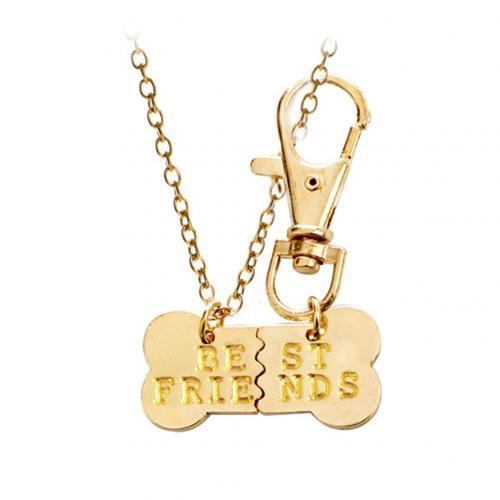 2Pcs/Set Women BEST FRIENDS Dog Bone Shaped Matching Pendant Necklace Keychain