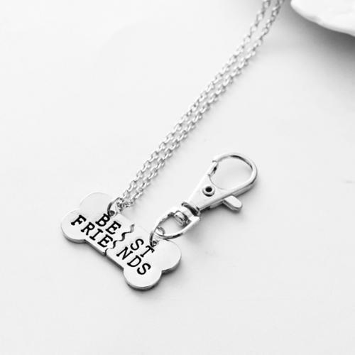 2Pcs/Set Women BEST FRIENDS Dog Bone Shaped Matching Pendant Necklace Keychain