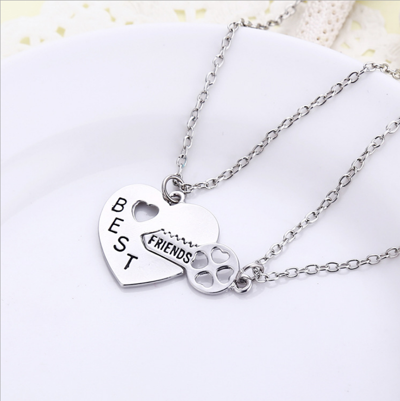 Creative Popular Jewelry Fashion all-match Peach Heart Stitching Key Lettering Best Friends Good Friend Set Necklace Accessories