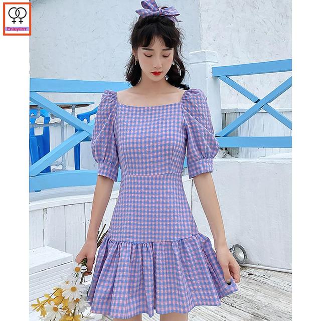 Matching Couple Clothes Lovers Outfits Valentine's Days Cute Holiday Honeymoon Casual Purple Sweet Plaid Dress