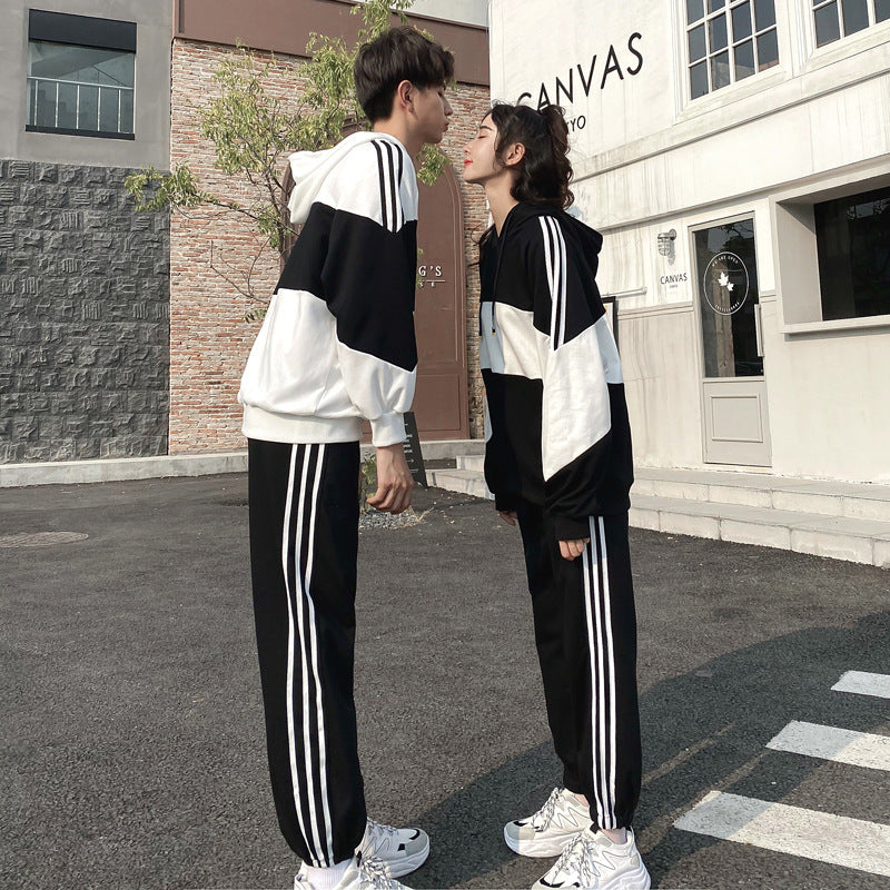 Couple Matching Hoodies Sweatshirt Sport Clothes Black White College School Korean Fashion Style Young Lovers Women Outfit Wear