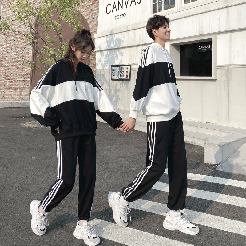 Couple Matching Hoodies Sweatshirt Sport Clothes Black White College School Korean Fashion Style Young Lovers Women Outfit Wear