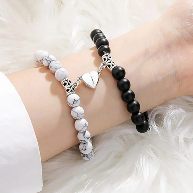 2 Pieces-set Of Best Friend Magnet Bracelet Retro Matching Bangles Couple Long-distance Love Hand Chain Valentine's Day Gift