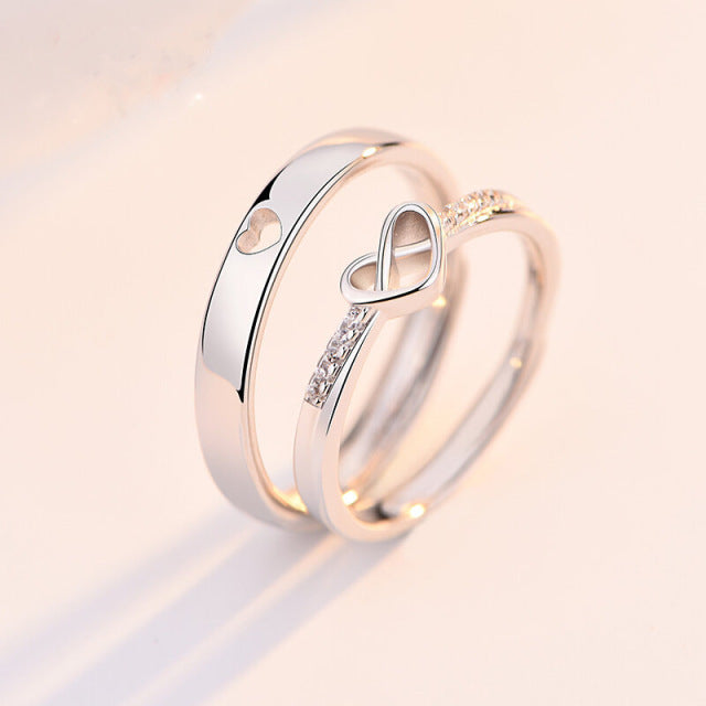 2Pcs/sets Zircon Heart Matching Couple Rings Set Forever Endless Love Wedding Ring For Women Men Charm Valentine's Day Jewelry