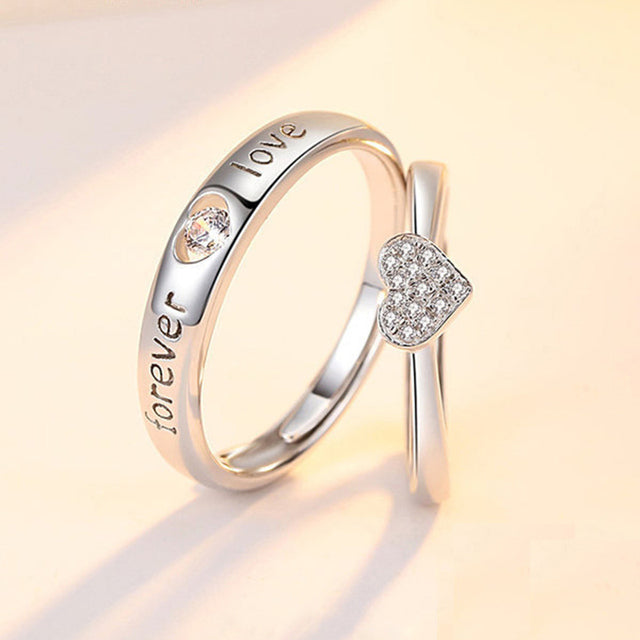 2Pcs/sets Zircon Heart Matching Couple Rings Set Forever Endless Love Wedding Ring For Women Men Charm Valentine's Day Jewelry