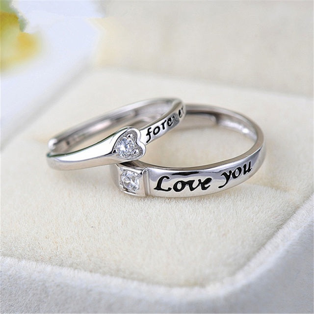 2Pcs/sets Zircon Heart Matching Couple Rings Set Forever Endless Love Wedding Ring For Women Men Charm Valentine's Day Jewelry