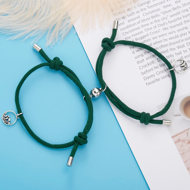 New Fashion Love Heart Magnet Couple Bracelets Dinosaur Match Bracelet Sets Lover Friends Adjustable Rope Chain Jewelry