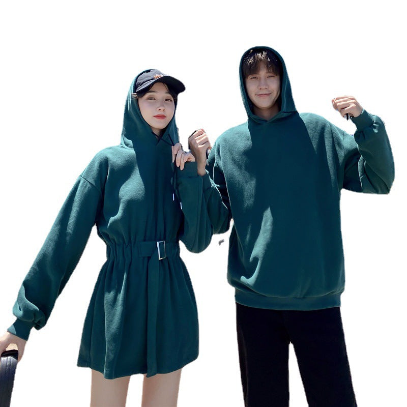 Couple Matching Clothes College High School Fashion Pair Lovers Women Green Waist Hoodie Dress Sweatshirt Outfit Wear Set
