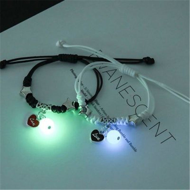 2PC/Set Fashion Luminous Cat Star Moon Bracelet Couple Handmade Adjustable Rope Matching Friend Bracelets Love Jewelry Gifts
