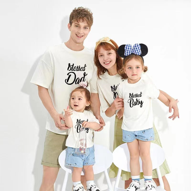 Blessed Dad Mom Baby Shirt Mother Father Daughter Son Matching Clothes Family Tshirts Couple Mommy Daddy Kids Girl Boy Outfit