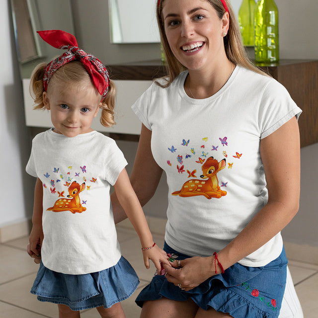 Baby Girl Clothes Cute Bambi Print Fashion Family Matching Outfits Summer Woman Tshirt Couple Tee Shirt Casual Mother Kids Tops