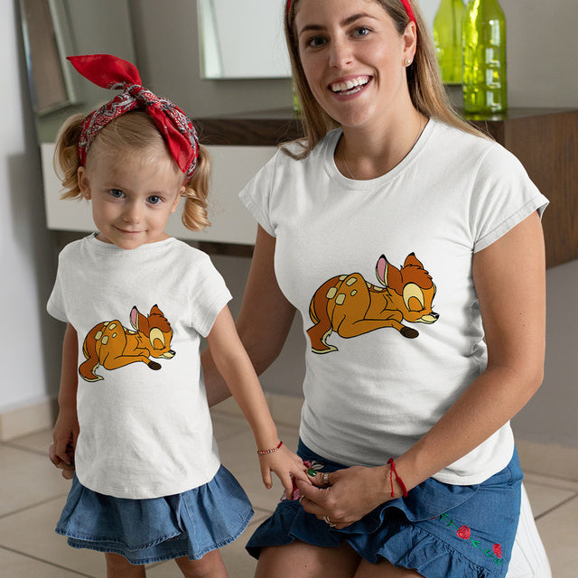 Baby Girl Clothes Cute Bambi Print Fashion Family Matching Outfits Summer Woman Tshirt Couple Tee Shirt Casual Mother Kids Tops