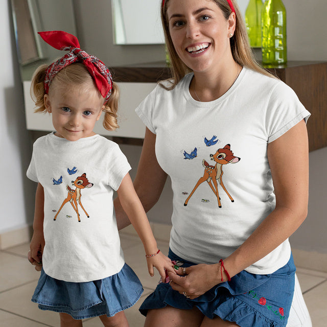 Baby Girl Clothes Cute Bambi Print Fashion Family Matching Outfits Summer Woman Tshirt Couple Tee Shirt Casual Mother Kids Tops