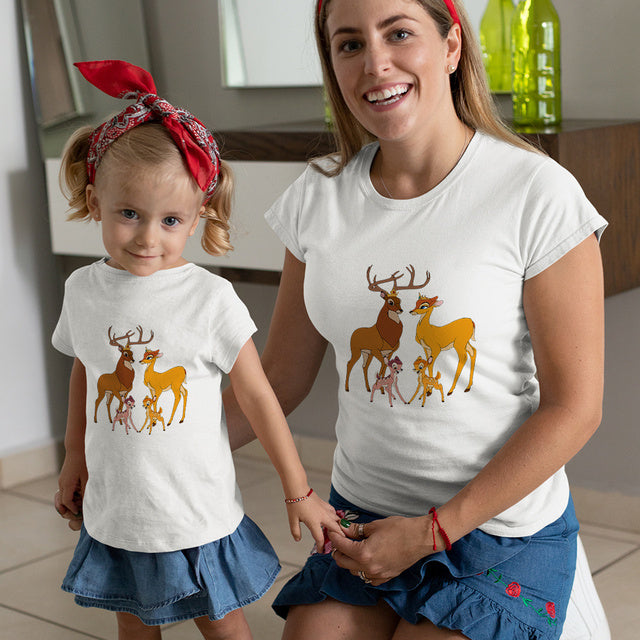 Baby Girl Clothes Cute Bambi Print Fashion Family Matching Outfits Summer Woman Tshirt Couple Tee Shirt Casual Mother Kids Tops