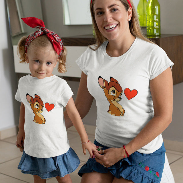 Baby Girl Clothes Cute Bambi Print Fashion Family Matching Outfits Summer Woman Tshirt Couple Tee Shirt Casual Mother Kids Tops