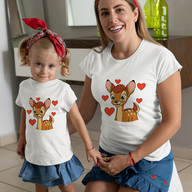 Baby Girl Clothes Cute Bambi Print Fashion Family Matching Outfits Summer Woman Tshirt Couple Tee Shirt Casual Mother Kids Tops
