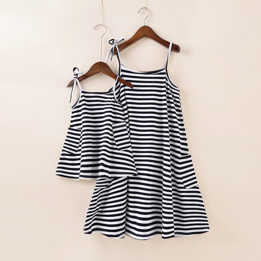 Mother Daughter Children Dress Clothing Fashion Mom And Kids Couple Look Stripe Family Matching Outfits Baby Girls Clothes Dress