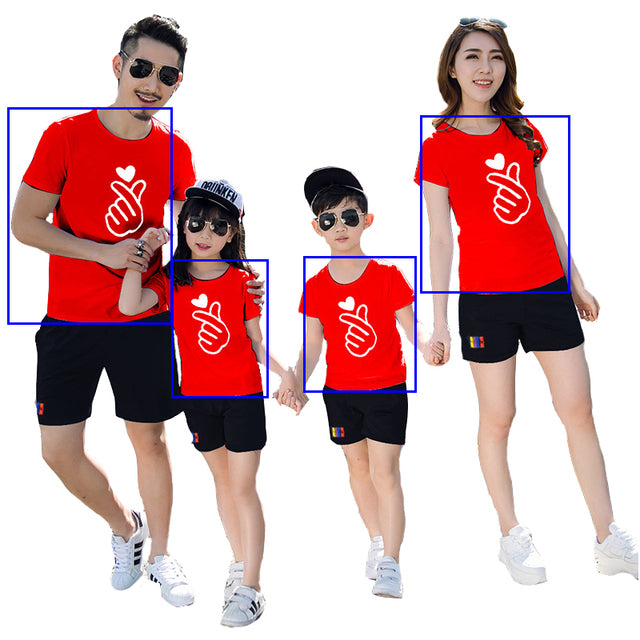 Summer Family Clothing Sets Finger Heart T Shirt Shorts Suits Mother And Daughter Matching Outfits Kids Couples Sportswear