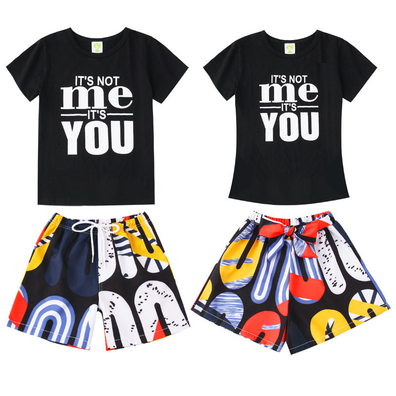 Summer Family Matching Outfits Mom Daughter Son Father Holiday Pius Size T-shirt Pants Family Traveling Clothing Sets