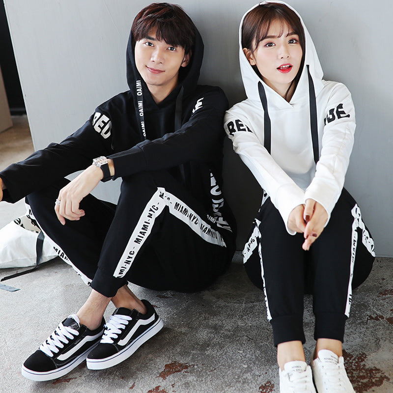 Couple Matching Hoodies Sweatshirt Casual Clothes Fashion Black White Lovers Pair Women Outfit Wear Set