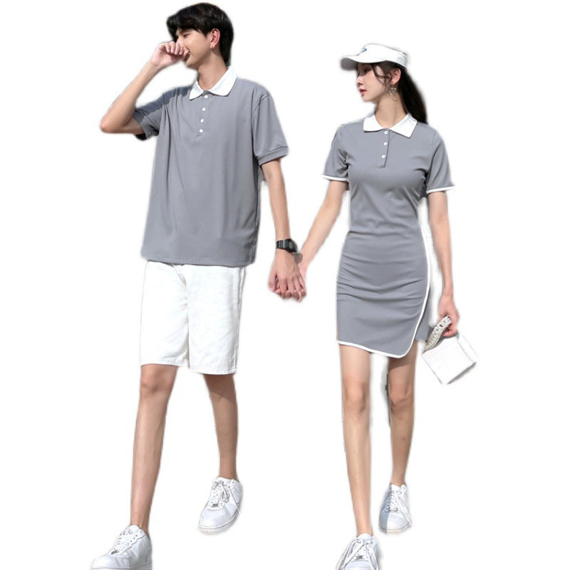 Couple Matching Clothes College School Sexy Tight Polo Dress Gray T-Shirt Sheath Korean Fashion Summer Vacation Outfit Wear Set